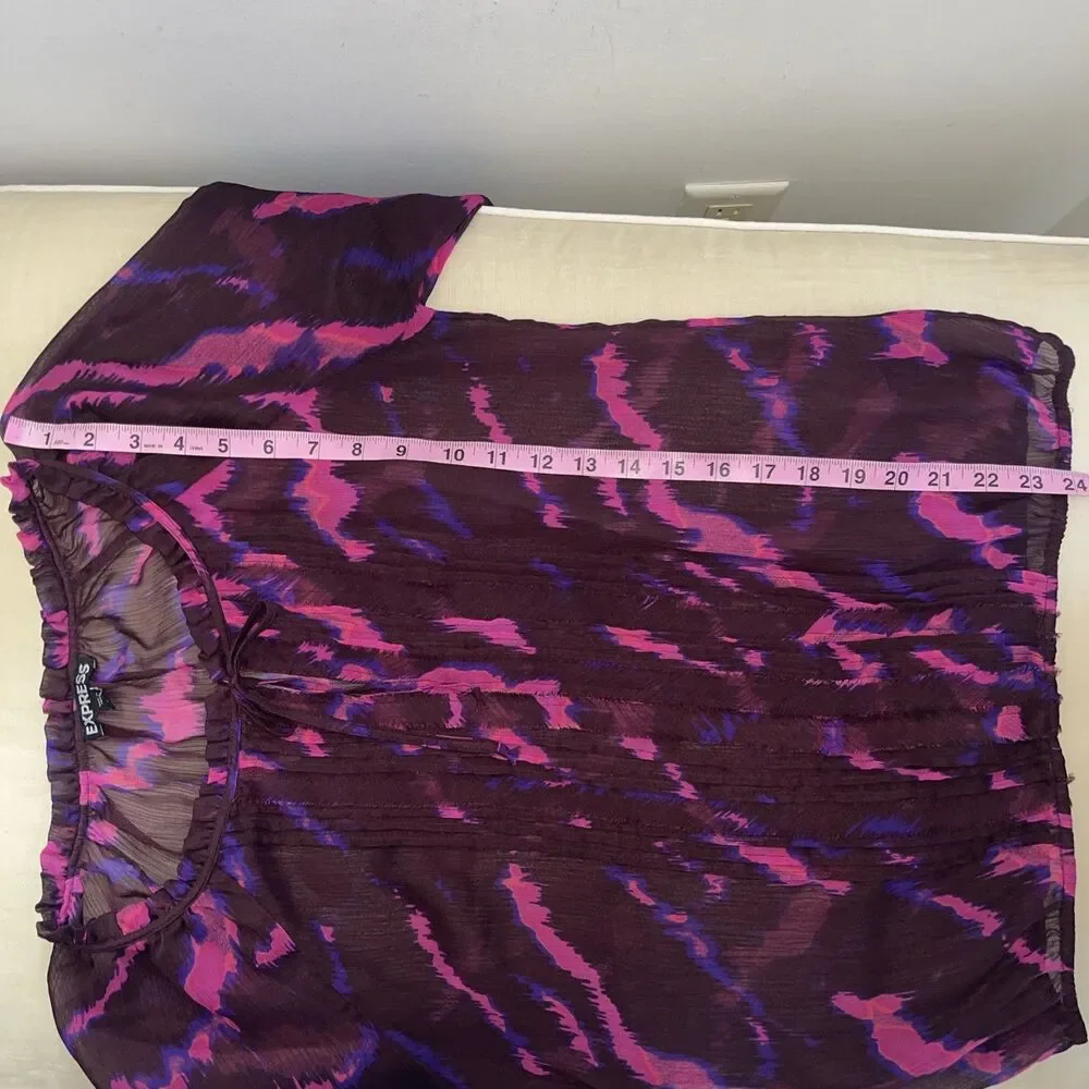 EXPRESS Burgundy Pink Chiffon Tie Neck Blouse Women S - Picture 6 of 7